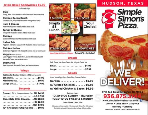 Simple simon's pizza portales menu  Calera, OK 74730